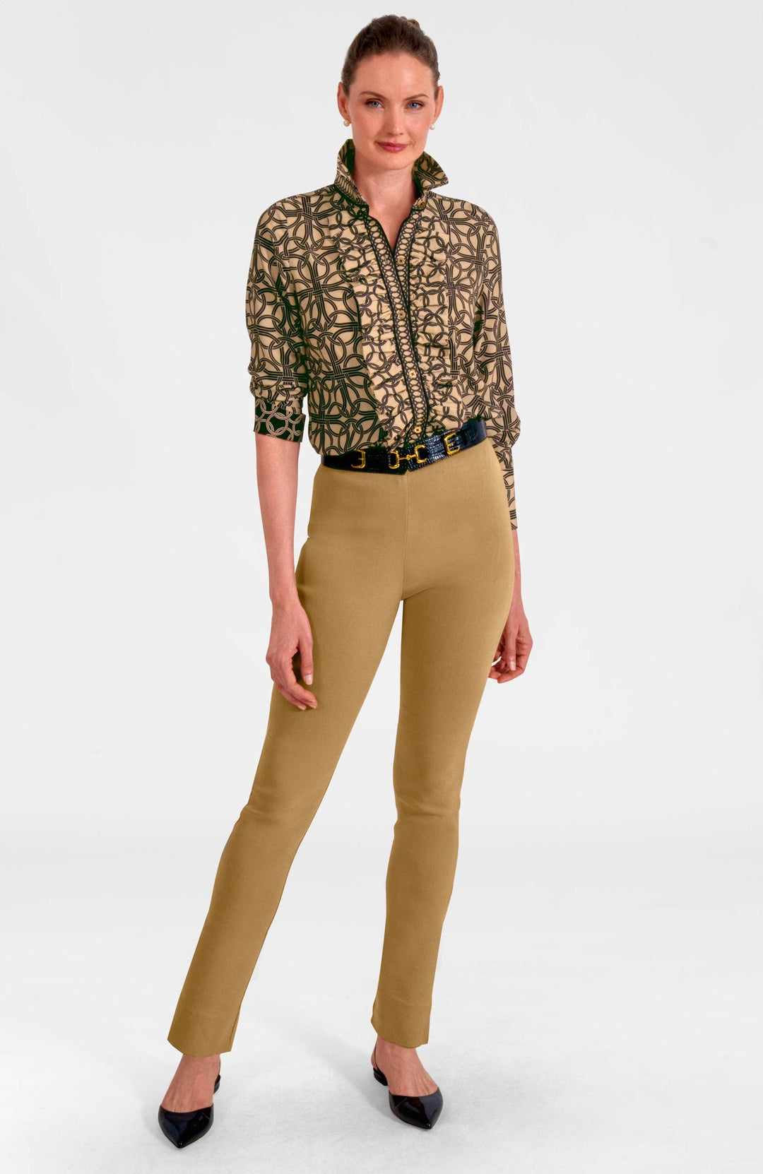 Gretchen Scott Champagne Ruffle Rumble Blouse Ring Toss