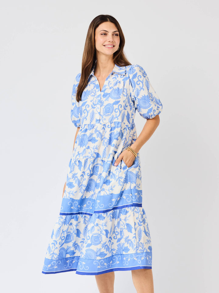 Mary Square Eloise Dress | Porcelain Vines Blue