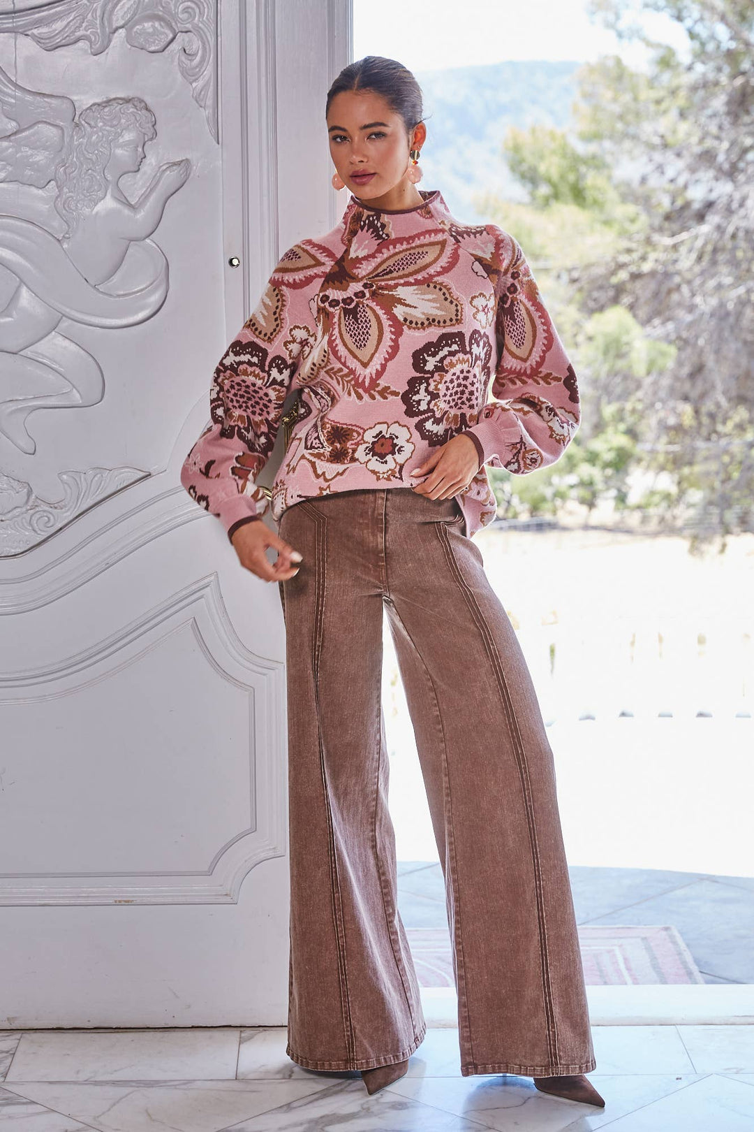 Fate Brown Structured Hugh Waistband Wide Leg Pant
