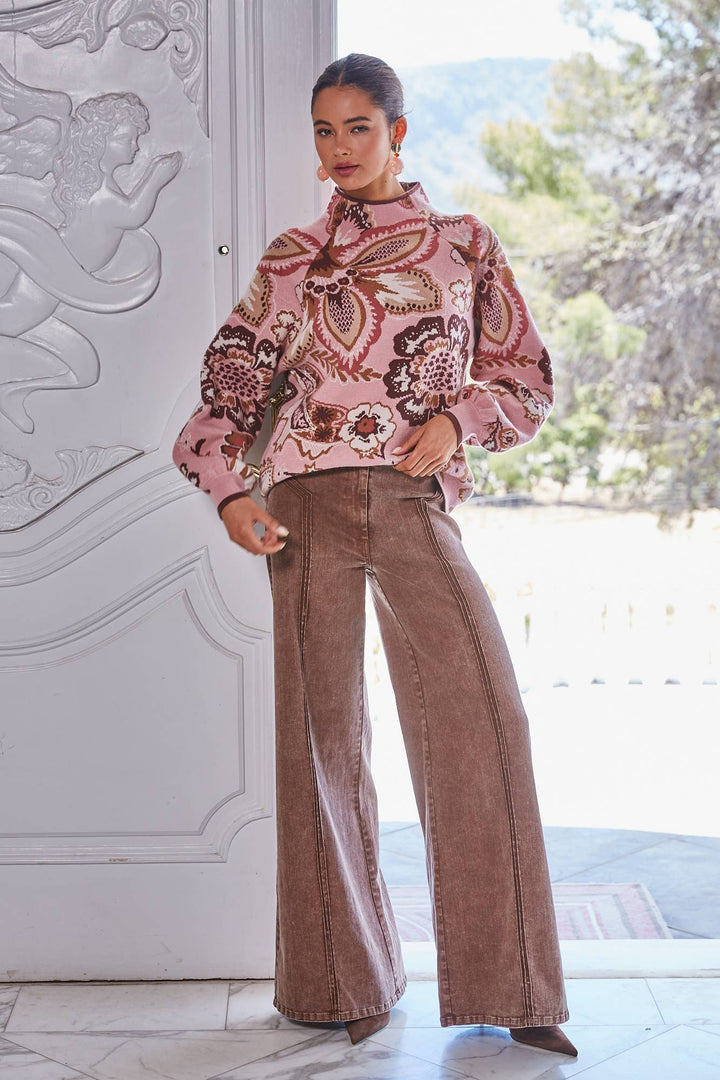 Fate Brown Structured Hugh Waistband Wide Leg Pant