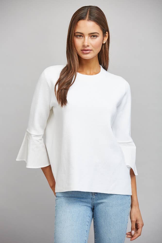 CONTRAST FLARE BELL SLV MIXED MEDIA SWEATER FW10841