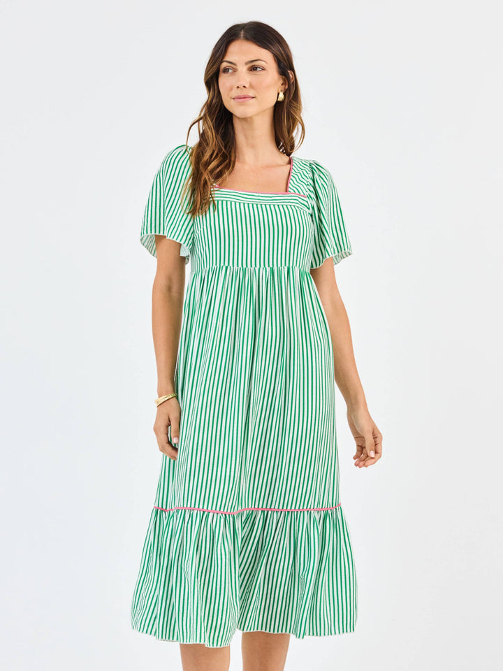 Mary Square Milena Dress | Green + White
