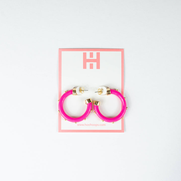 Hoo Hoops Hypoallergenic Small Hoop Earrings - Hot Pink with Gold