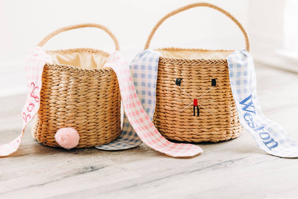 Kids Easter Egg Hunt Easter Basket - Gingham Bunny Ears