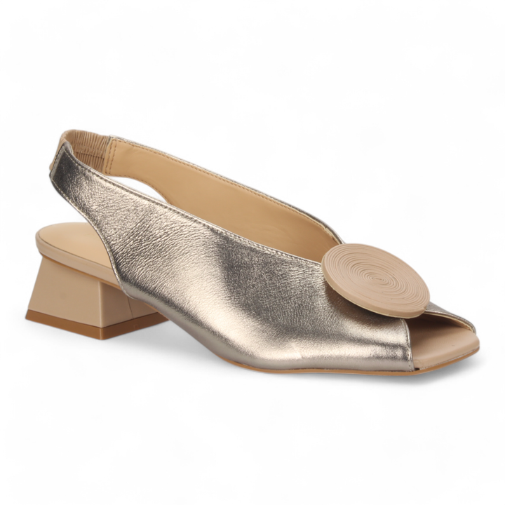Sling back Leather Pump Pewter Nude 57356