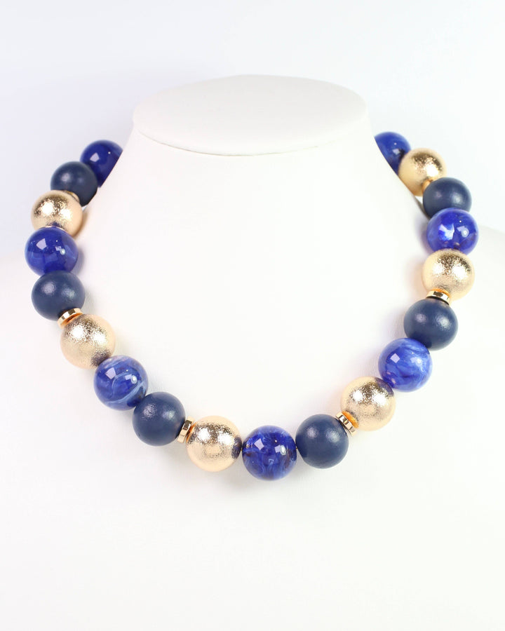 Elaine Beaded Ball Necklace-Navy