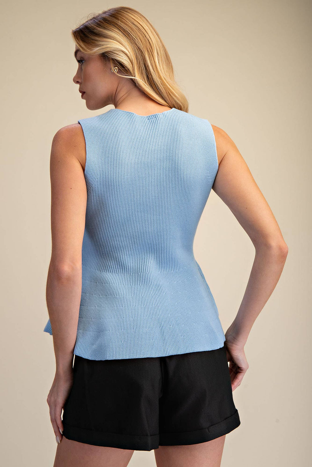 Glam V-Neck Sleeveless Peplum Vest Sweater Top