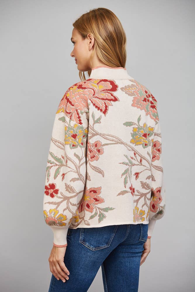 FLORAL PATTERN JACQUARD KNIT MOCK NECK SWEATER FW10926