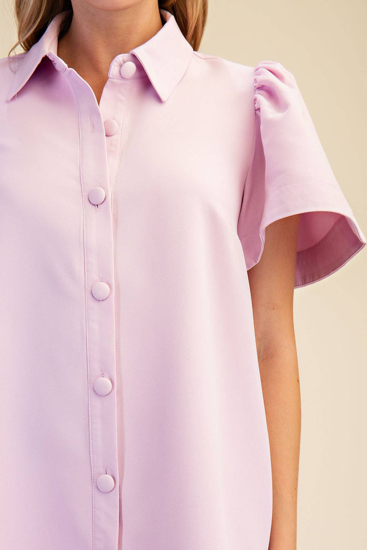 Glam Collar Neck Button Down Mini Dress