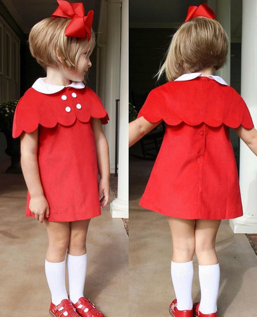 The Capelet Dress in Evelyn - Red Pinwale Corduroy