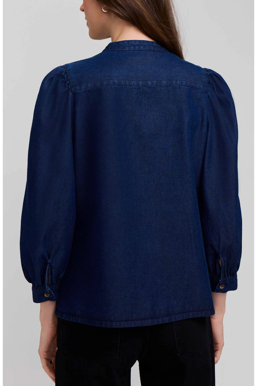 Foxcroft Dark Wash Blue Helsa Puff Sleeve Denim Shirt