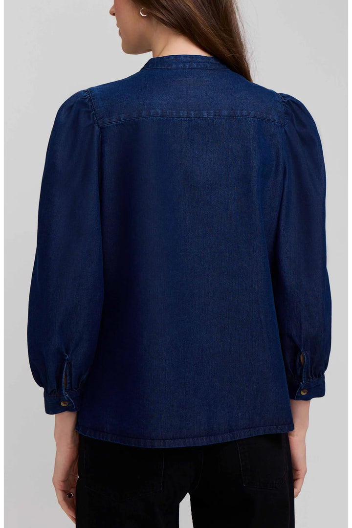 Foxcroft Dark Wash Blue Helsa Puff Sleeve Denim Shirt