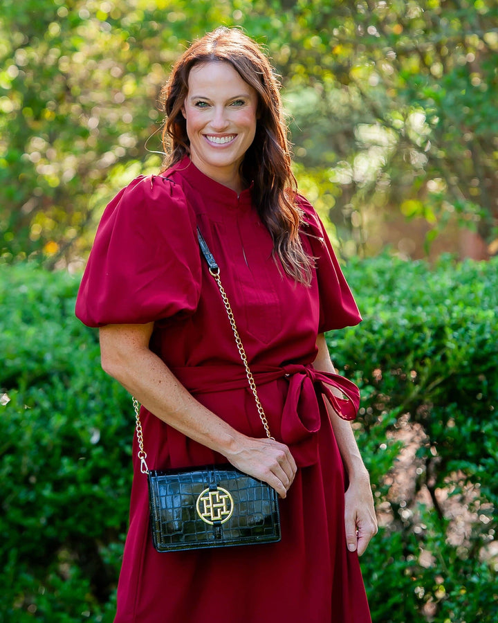 Caroline Hill Cecilia Circle Logo Handbag Black Patent EC