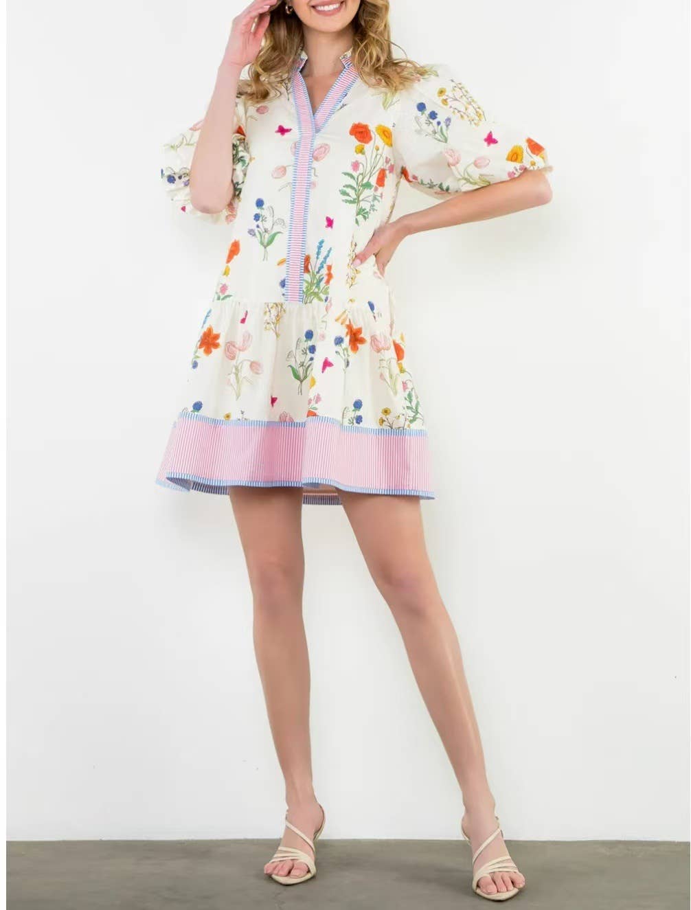 Marbella Bohemia Floral Puff Sleeve Midi Dress