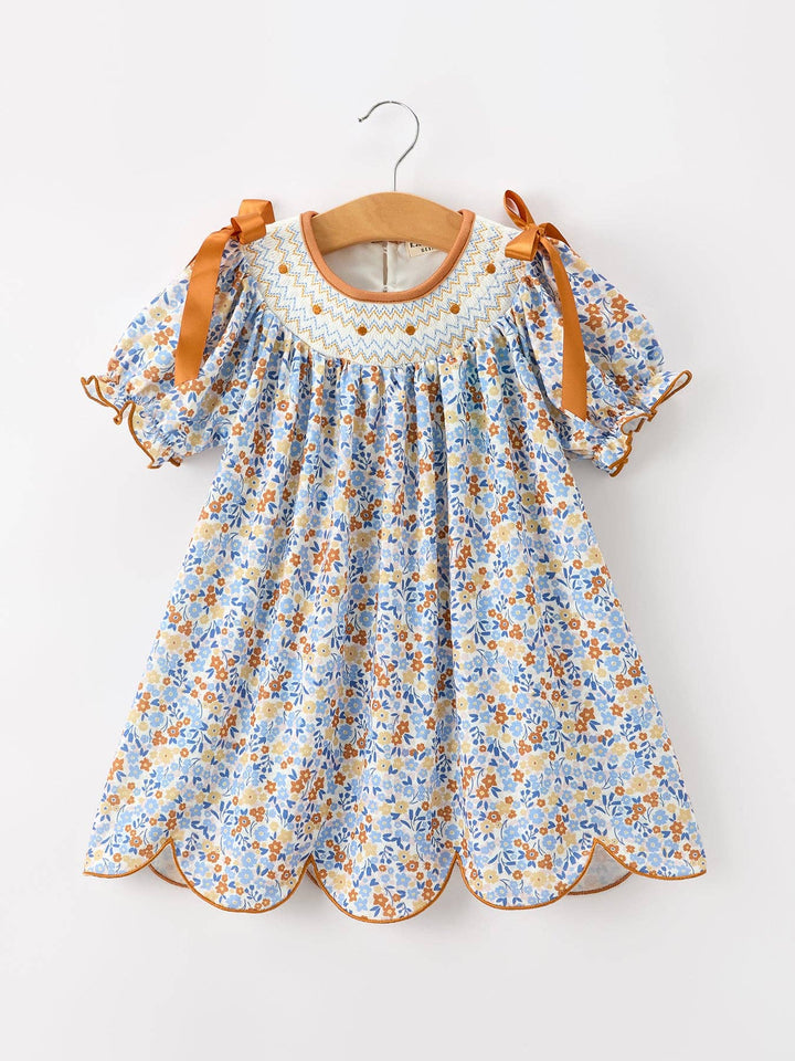 Fall Floral Smocked Girls Dress
