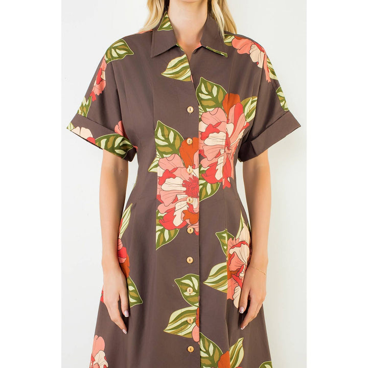 Long Flower Dress With Cuff Sleeves