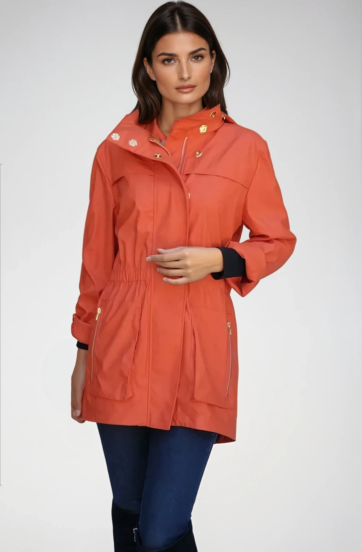 Ciao Milano Anna Hermes Orange Cinch Waist Raincoat