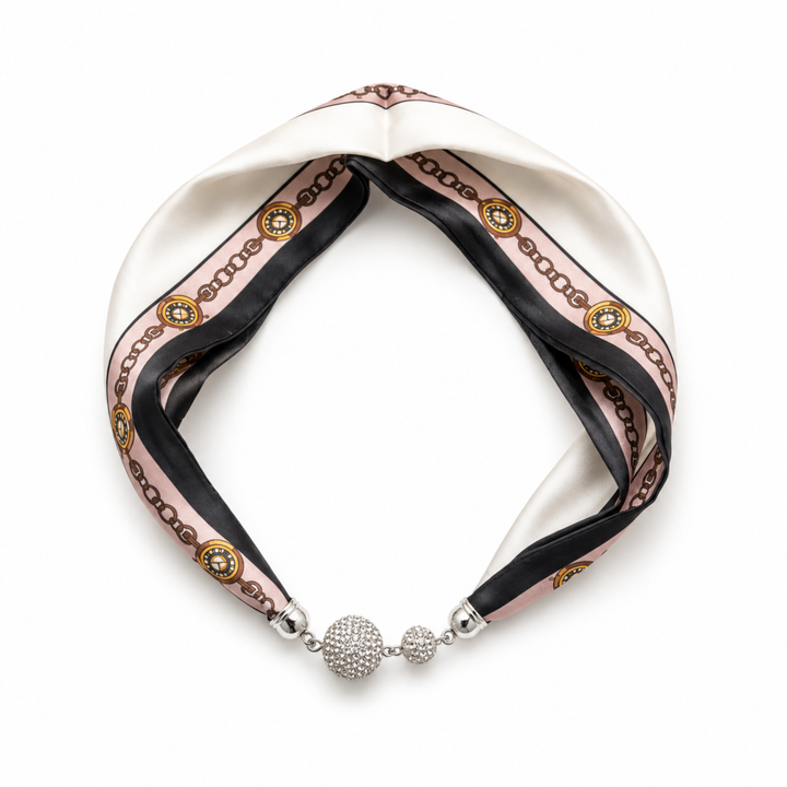 Ellison+Young Satin Twilly Scarf Necklace with Jeweled Magnetic Clasp