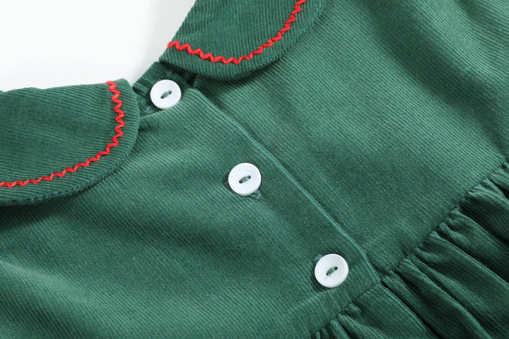 Green Corduroy Christmas Tree Ruffle Dress