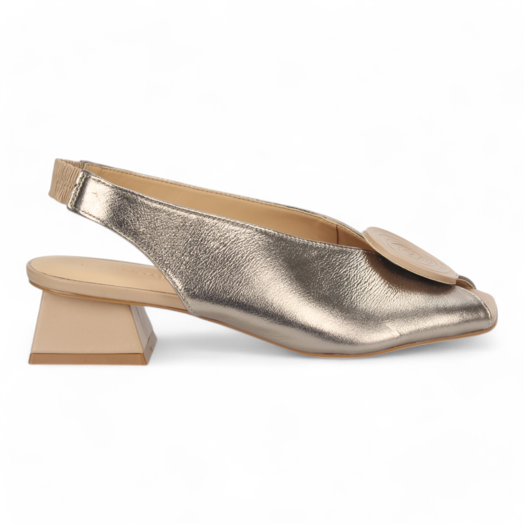 Sling back Leather Pump Pewter Nude 57356