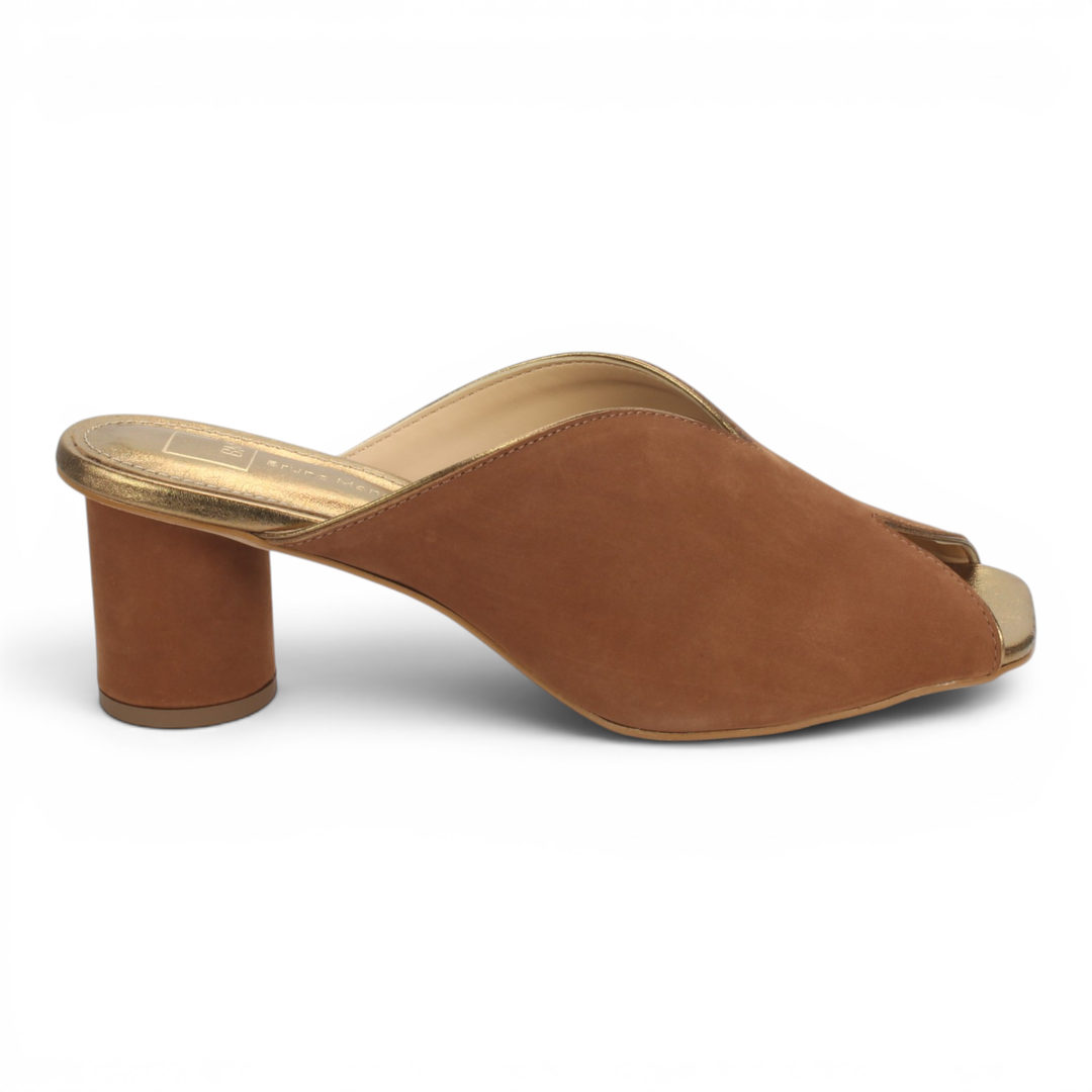 Bruno Menegatti Grace Nubuck Leather Mule Sandal - Camel Bronze