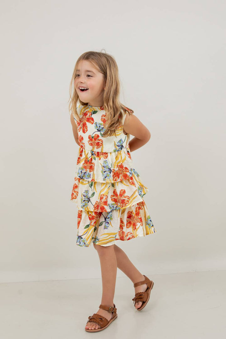 VOY Children’s Floral Print Ruffled Tiered Dress
