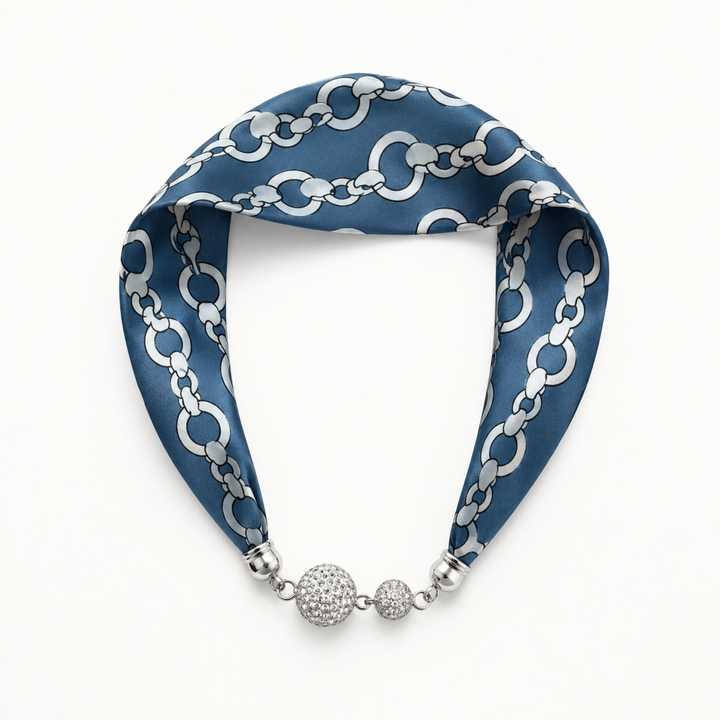Ellison+Young Satin Twilly Scarf Necklace with Jeweled Magnetic Clasp