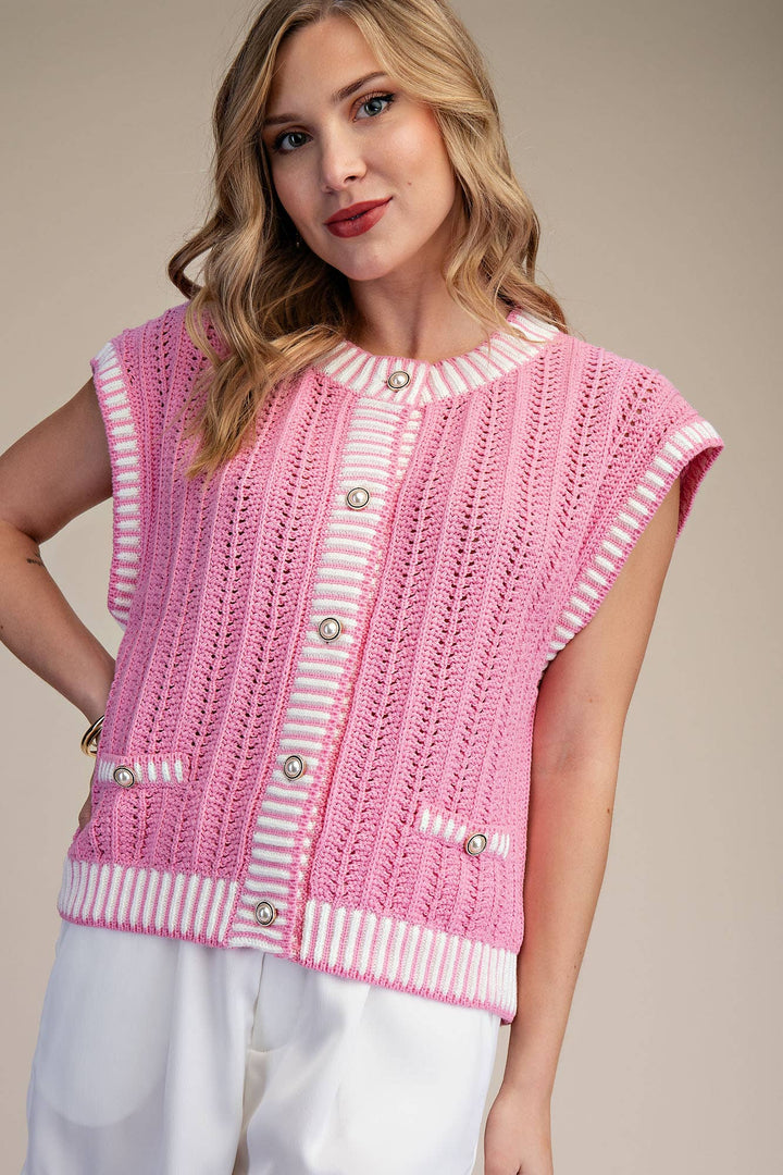 Glam Pink Button Down Sweater Vest