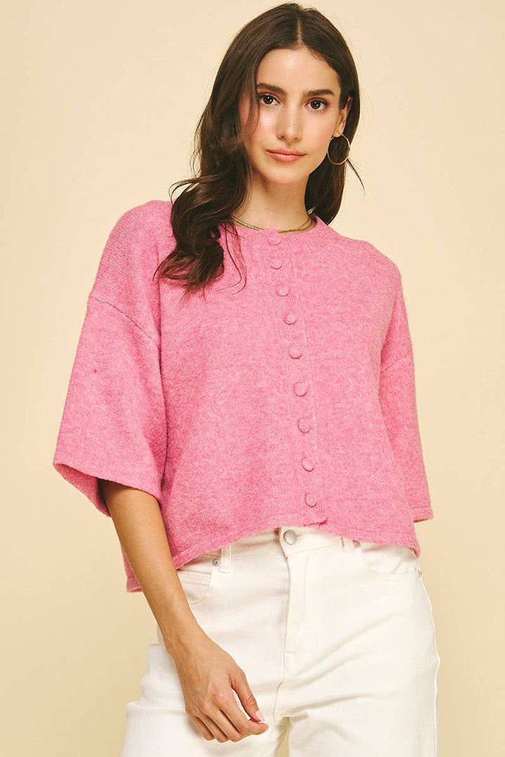 Pinch Button Down Short Sleeve Sweater