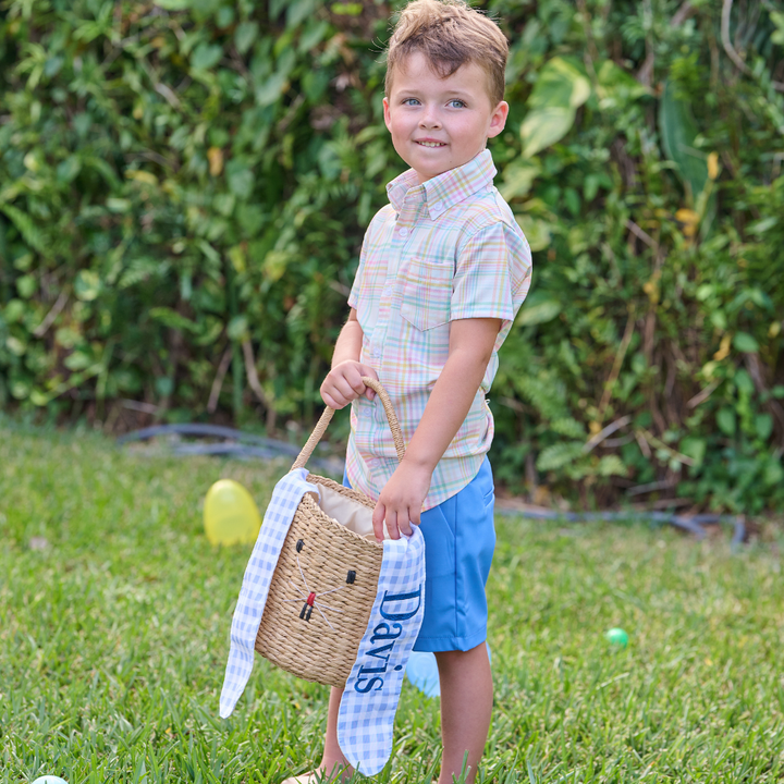 Kids Easter Egg Hunt Easter Basket - Gingham Bunny Ears