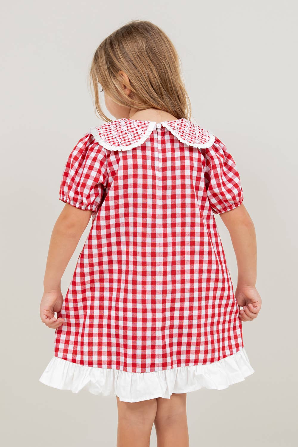 VOY Children’s Collared Plaid Print Puff Sleeve Dress