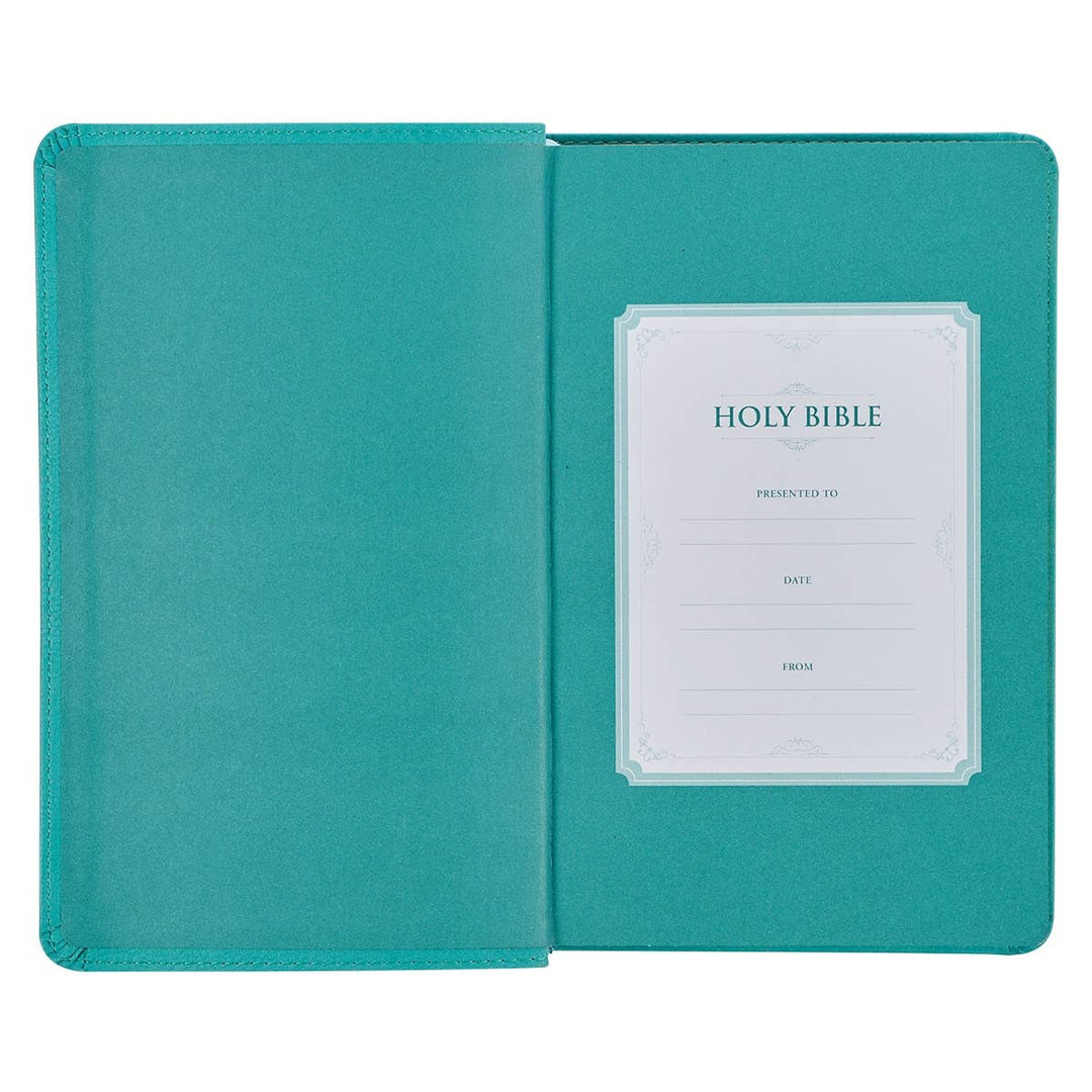KJV Bible Giant Print Standard-size Faux Leather Teal Floral