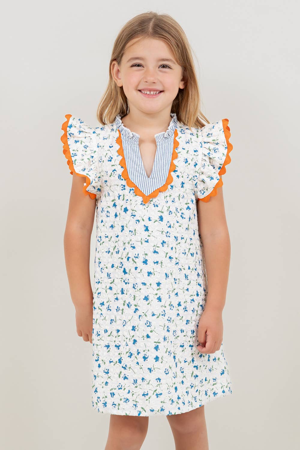 VOY Children’s Floral Embroidered Striped Color Block Dress