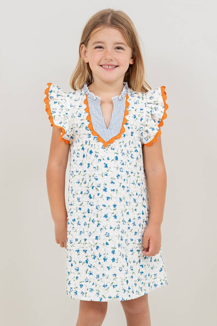 VOY Children’s Floral Embroidered Striped Color Block Dress