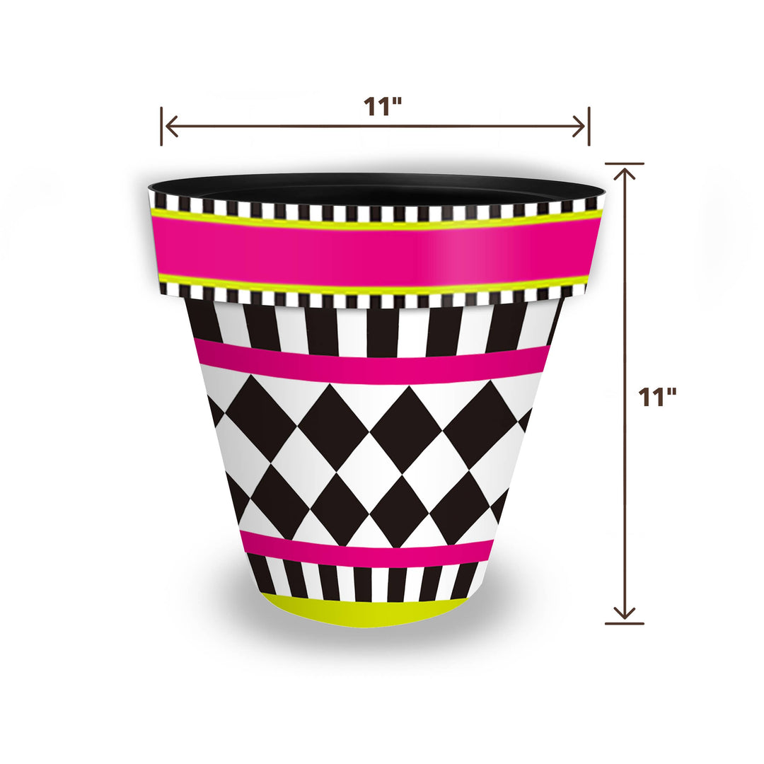 Briarwood Lane Pink/Black Neon Checkerboard Medium Planter - 11" x 11" x 11.75"