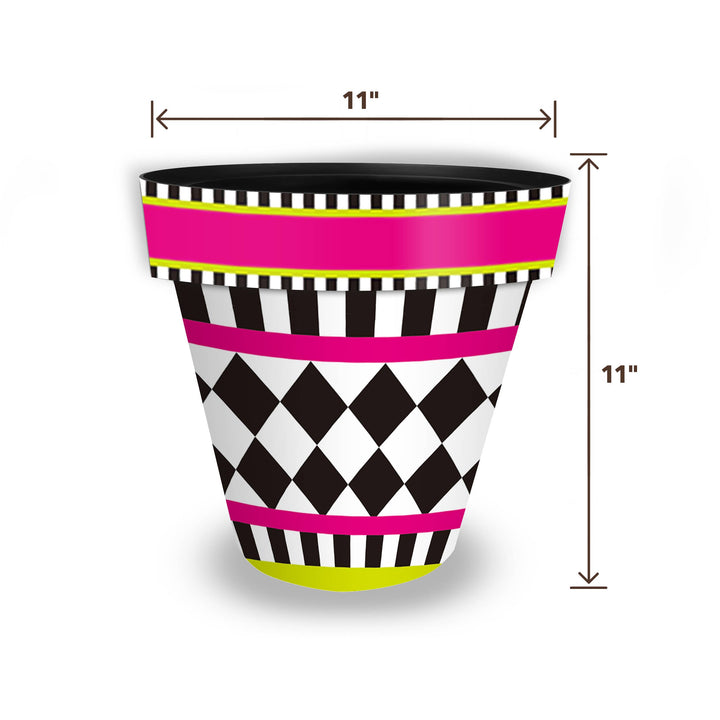 Briarwood Lane Pink/Black Neon Checkerboard Medium Planter - 11" x 11" x 11.75"