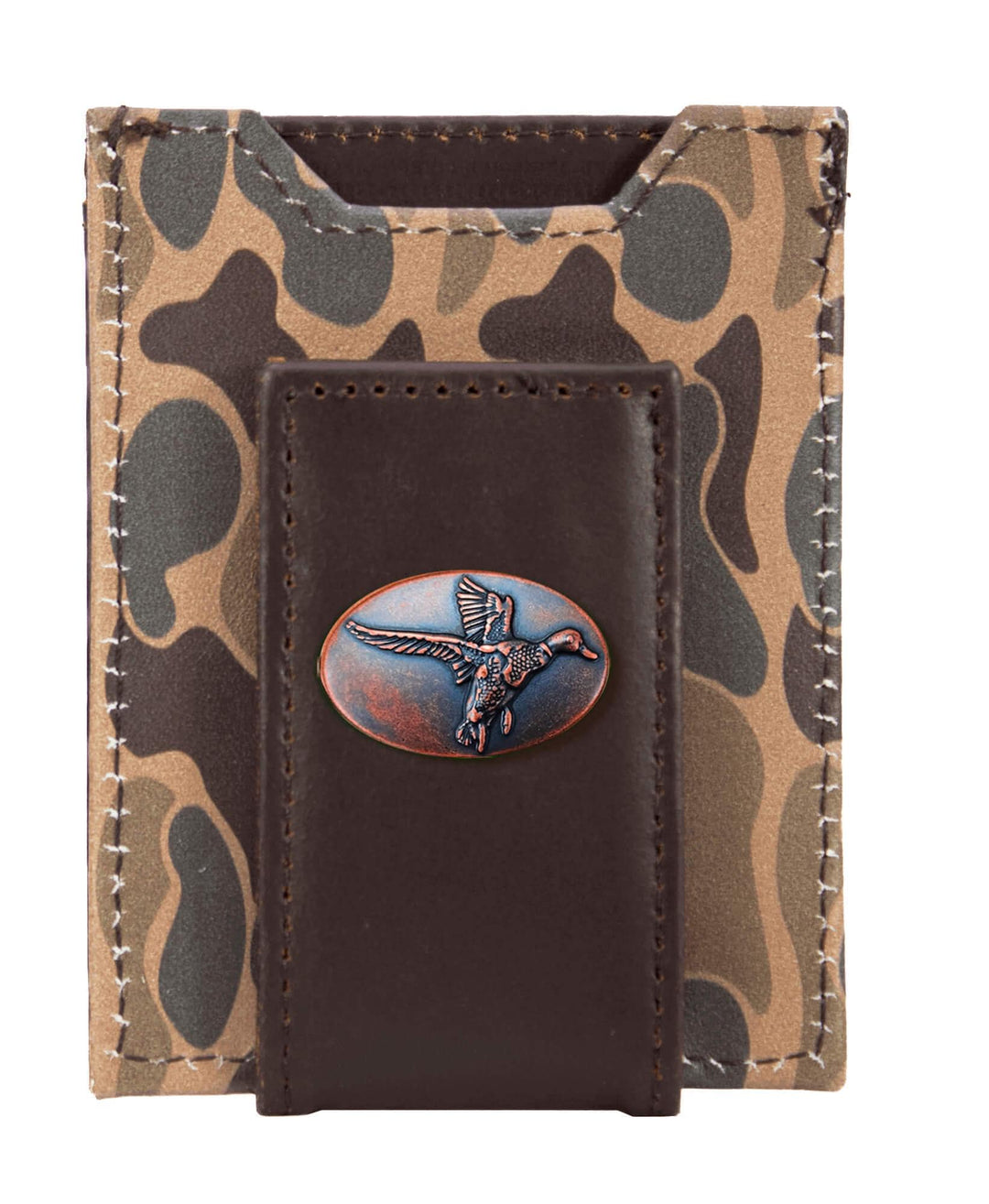 Men's Magnetic Front Pocket Old School Camo with Mallard Emblem Leather Wallet