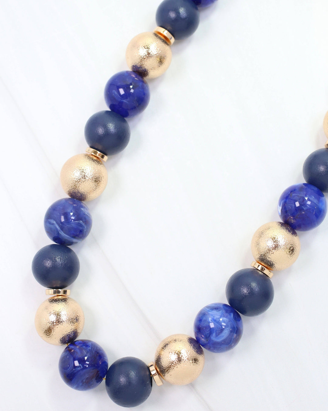 Elaine Beaded Ball Necklace-Navy
