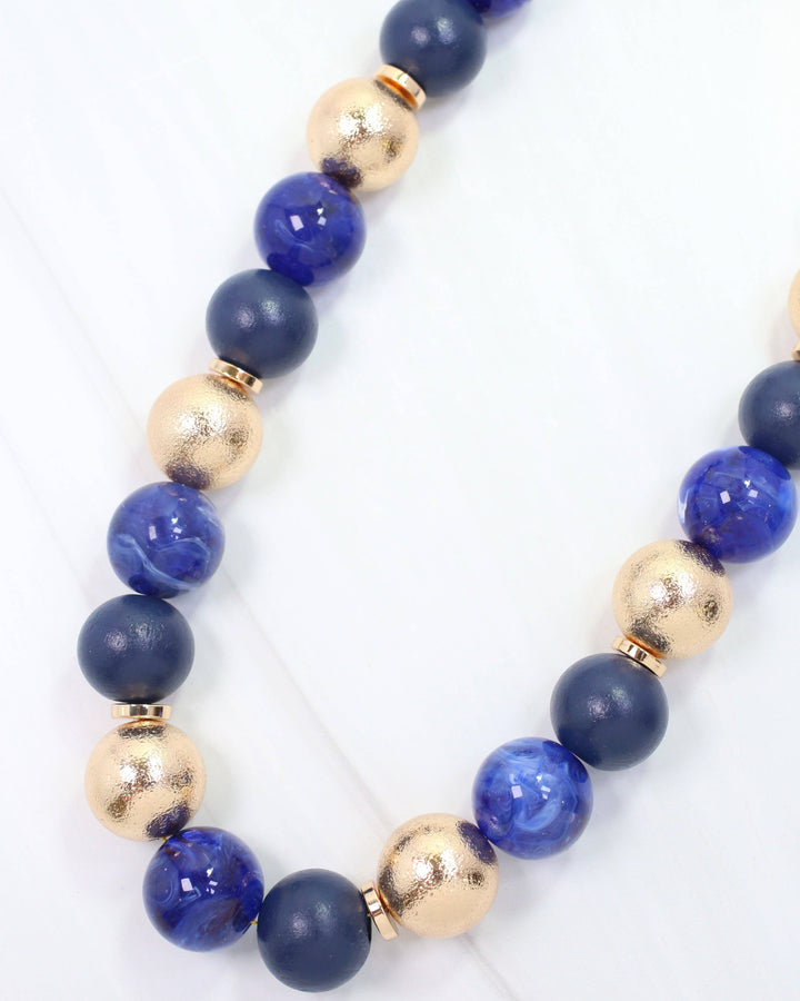 Elaine Beaded Ball Necklace-Navy
