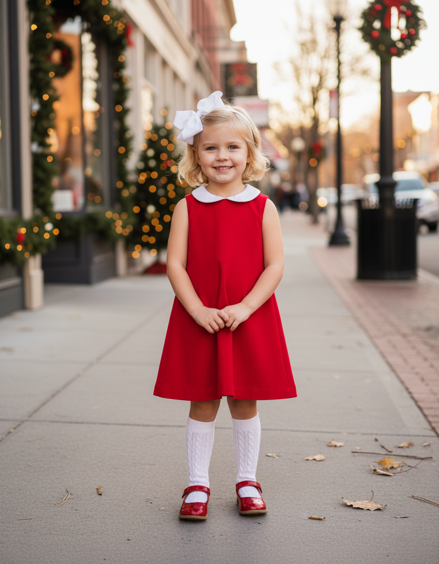 The Capelet Dress in Evelyn - Red Pinwale Corduroy