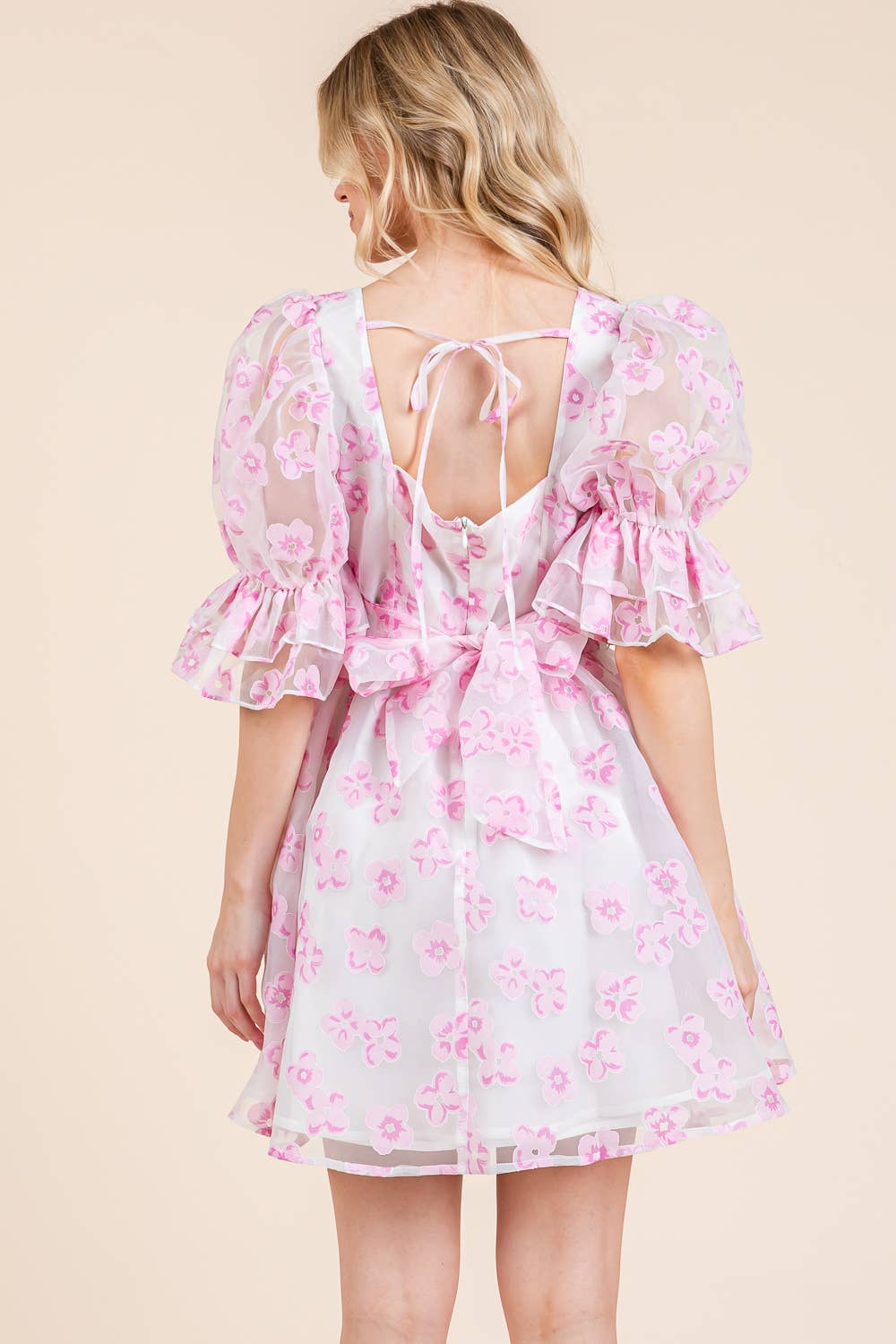 Pink Floral Organza Fit & Flare Mini Dress