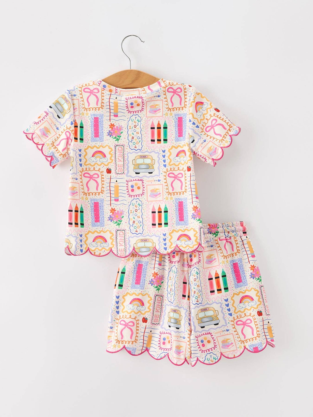 Girls Back to School Short Set with Scalloped Hem