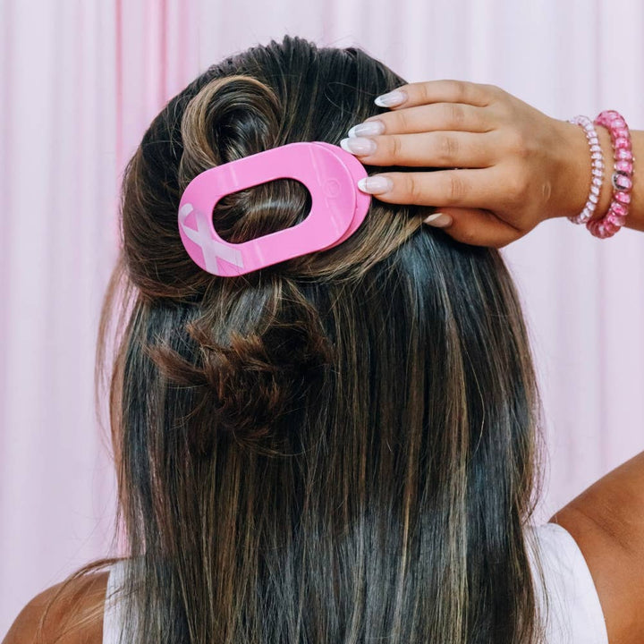 Teleties Breast Cancer Awareness | Medium | Flat Round Hair Clip