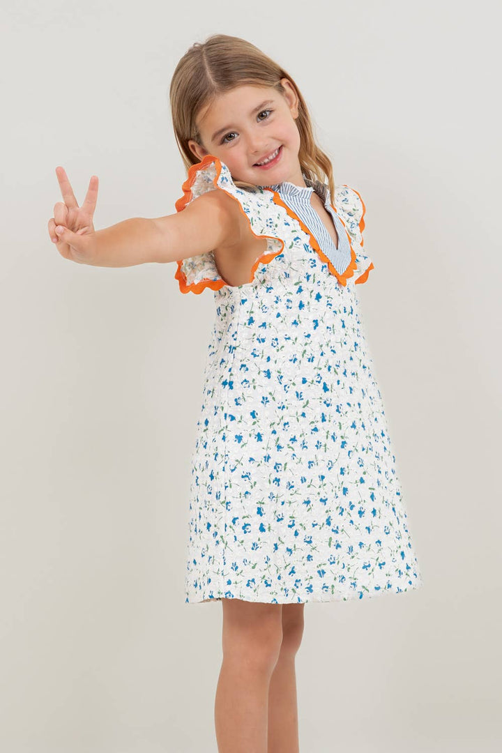 VOY Children’s Floral Embroidered Striped Color Block Dress