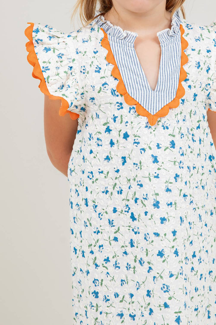 VOY Children’s Floral Embroidered Striped Color Block Dress