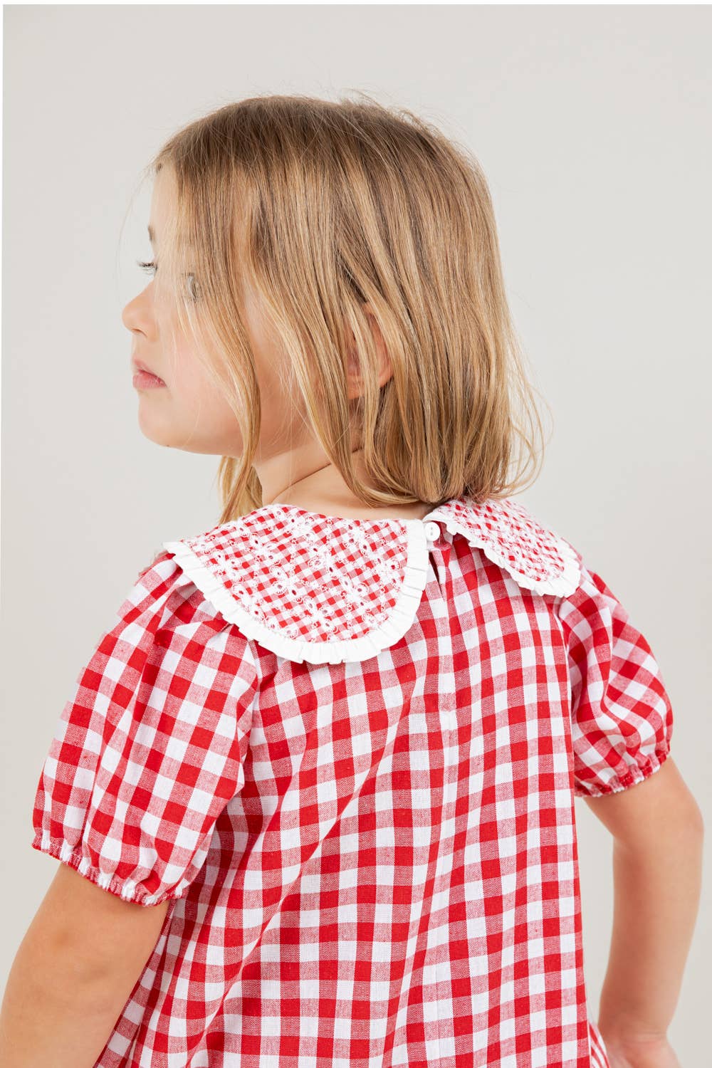 VOY Children’s Collared Plaid Print Puff Sleeve Dress