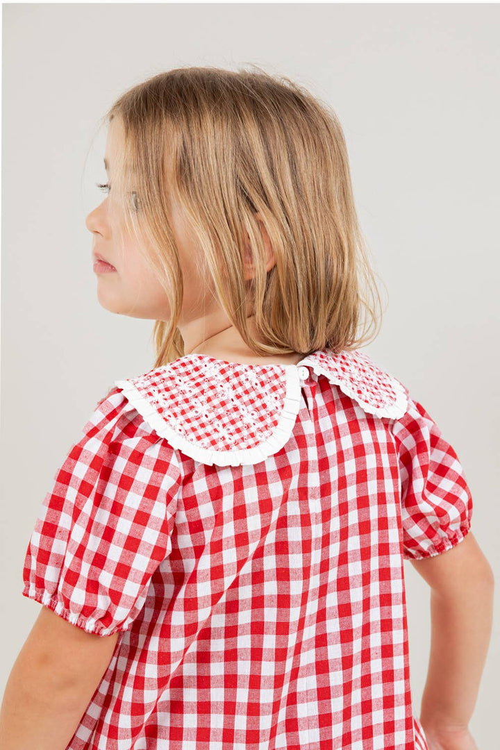 VOY Children’s Collared Plaid Print Puff Sleeve Dress