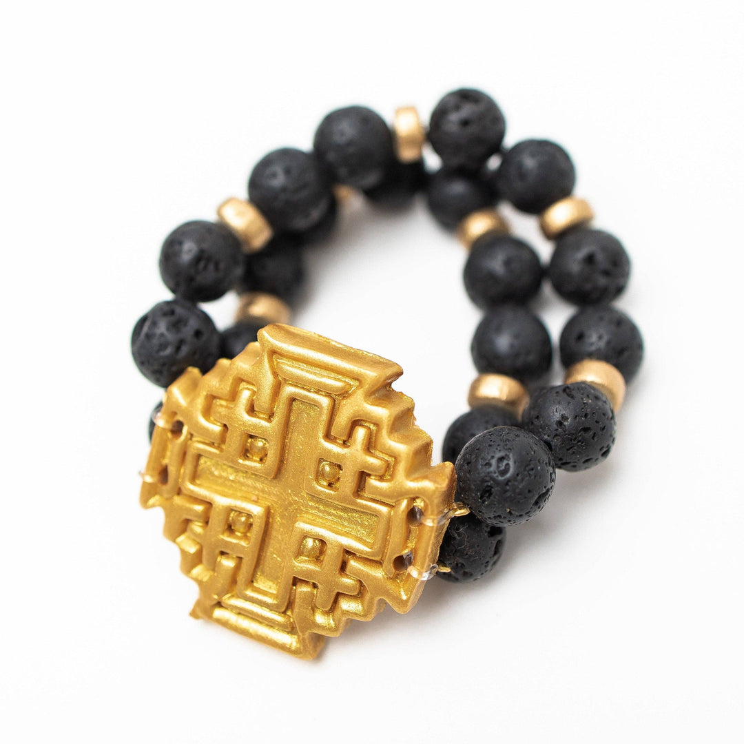 Black Lava with Jerusalem Cross