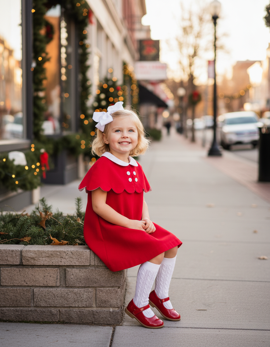 The Capelet Dress in Evelyn - Red Pinwale Corduroy