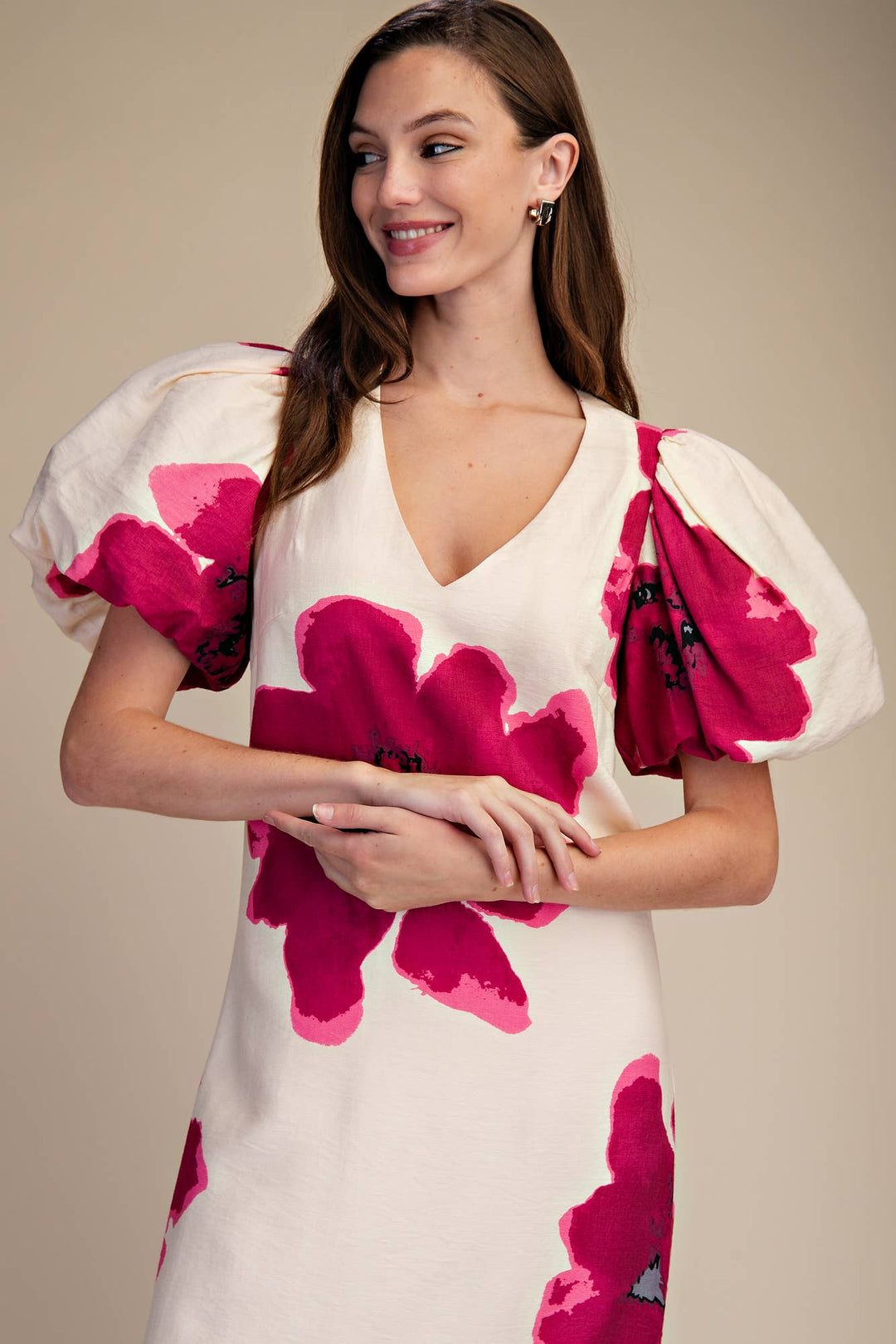 Glam Floral Puff-Sleeve A-Line Maxi Dress